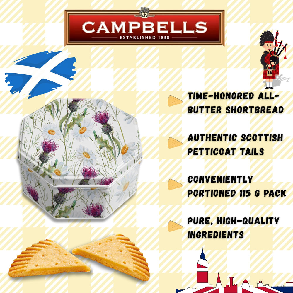 Campbells Shortbread lata abierta mostrando galletas protegidas y presentación reutilizable