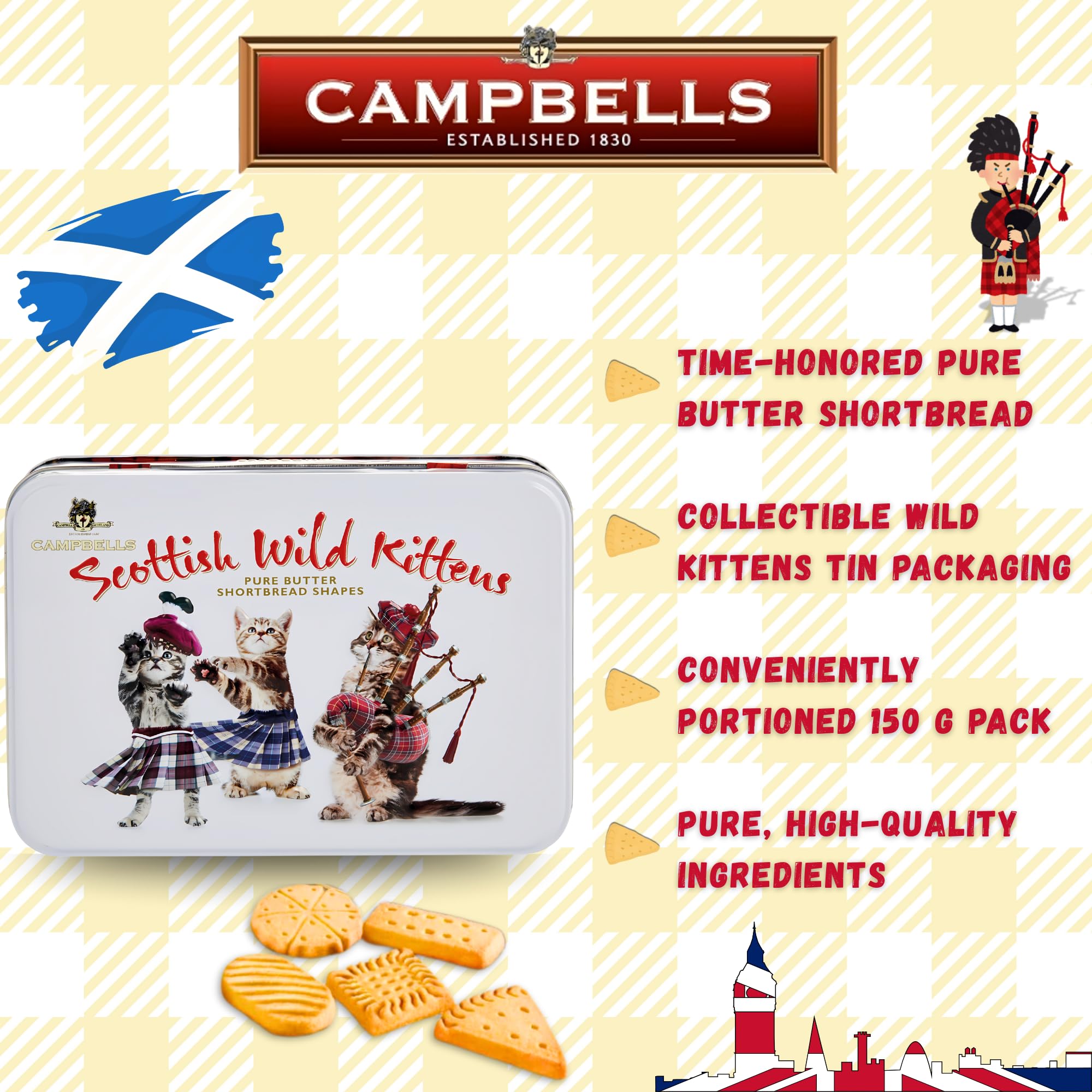 Campbells Shortbread galletas junto a taza de té mostrando maridaje ideal