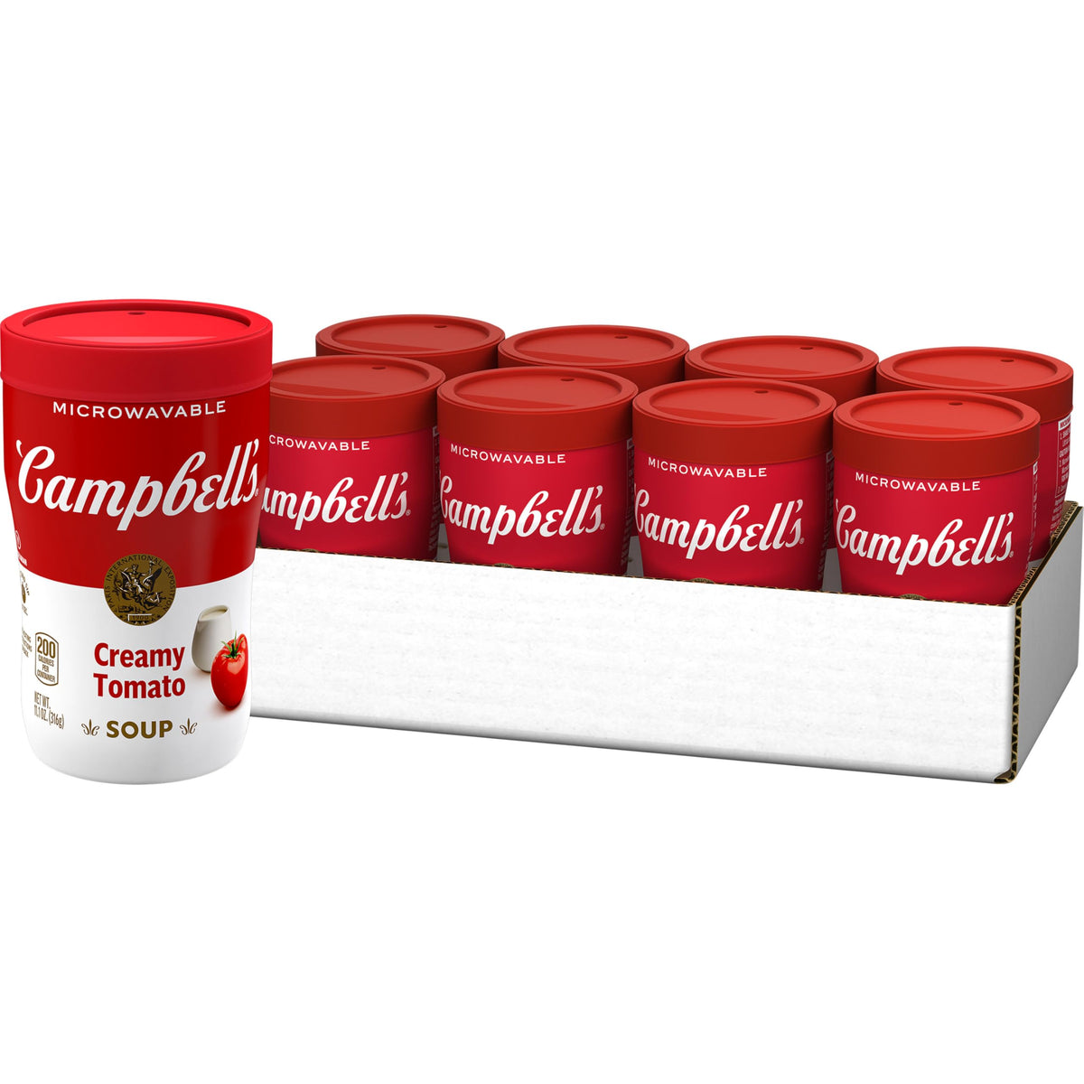 Campbell's taza frontal mostrando el envase práctico y reconocible