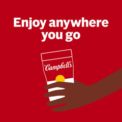 Campbell's taza en microondas ilustrando uso rápido y calentado seguro