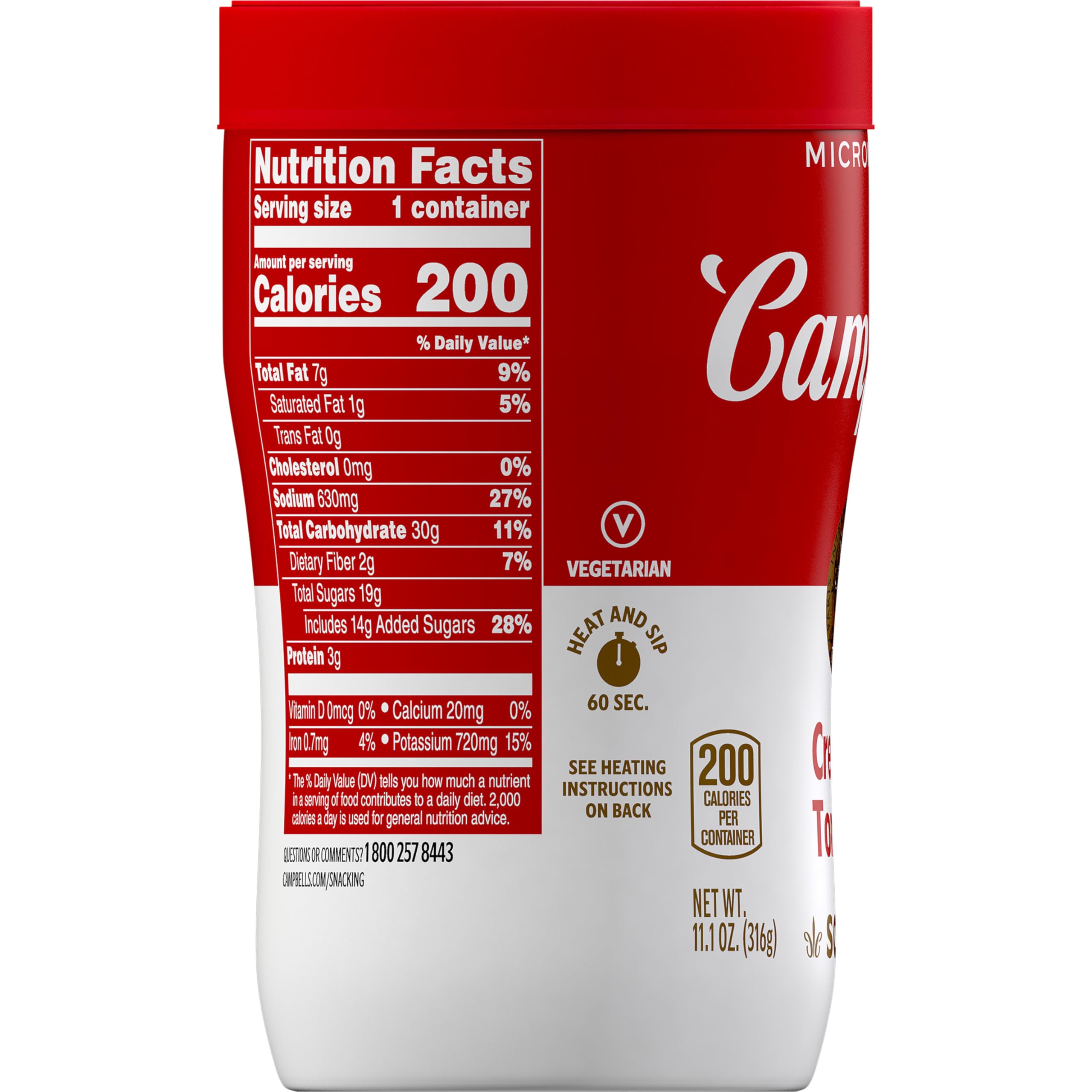 Campbell's etiqueta nutricional clara para conocer ingredientes y alérgenos