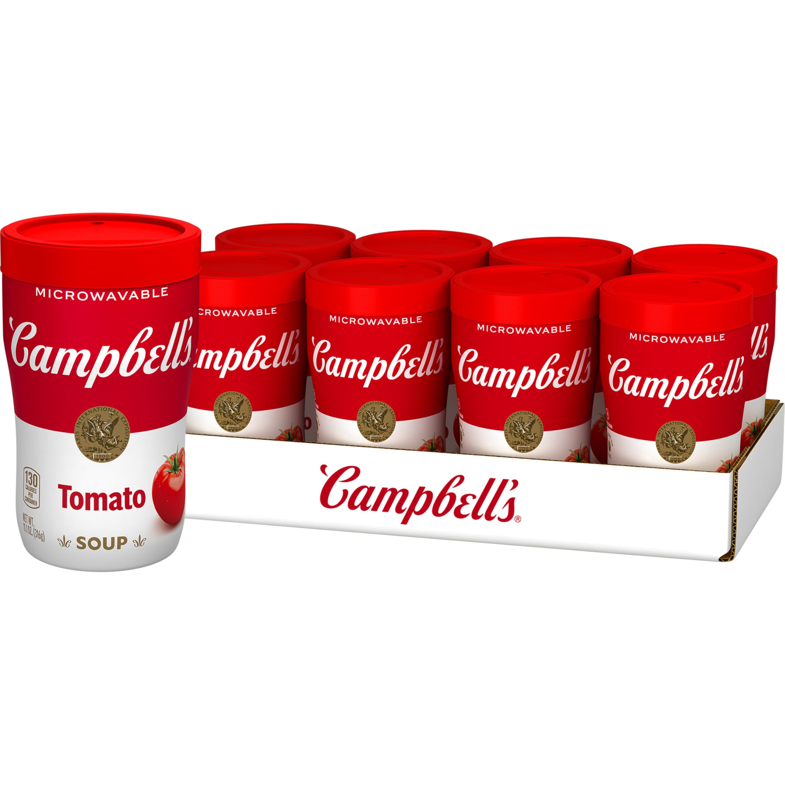 Campbell's taza frontal del pack de 8 mostrando envase portátil y conveniencia