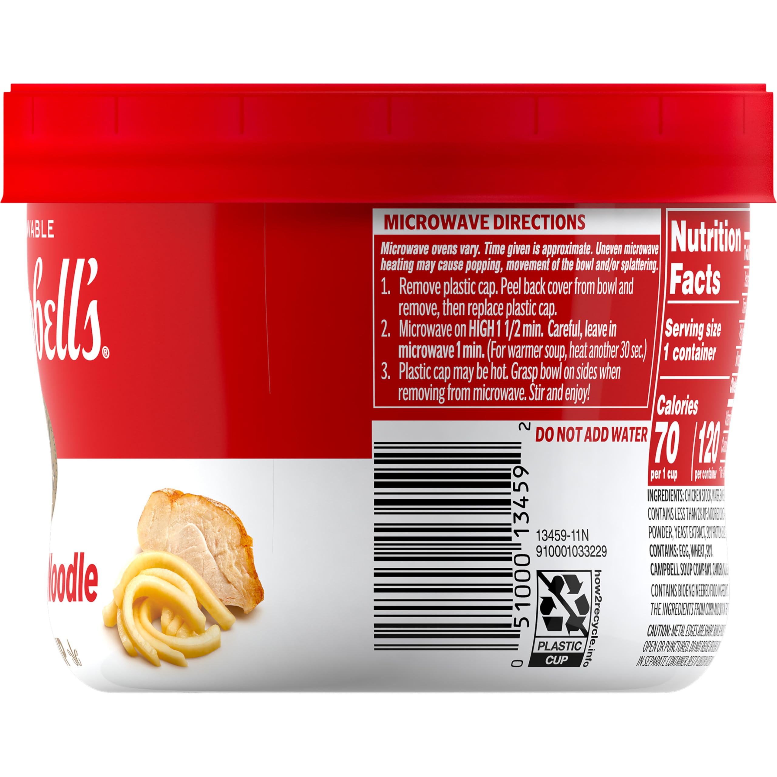 Campbell's tazón en la mano comparando tamaño y porción individual conveniente