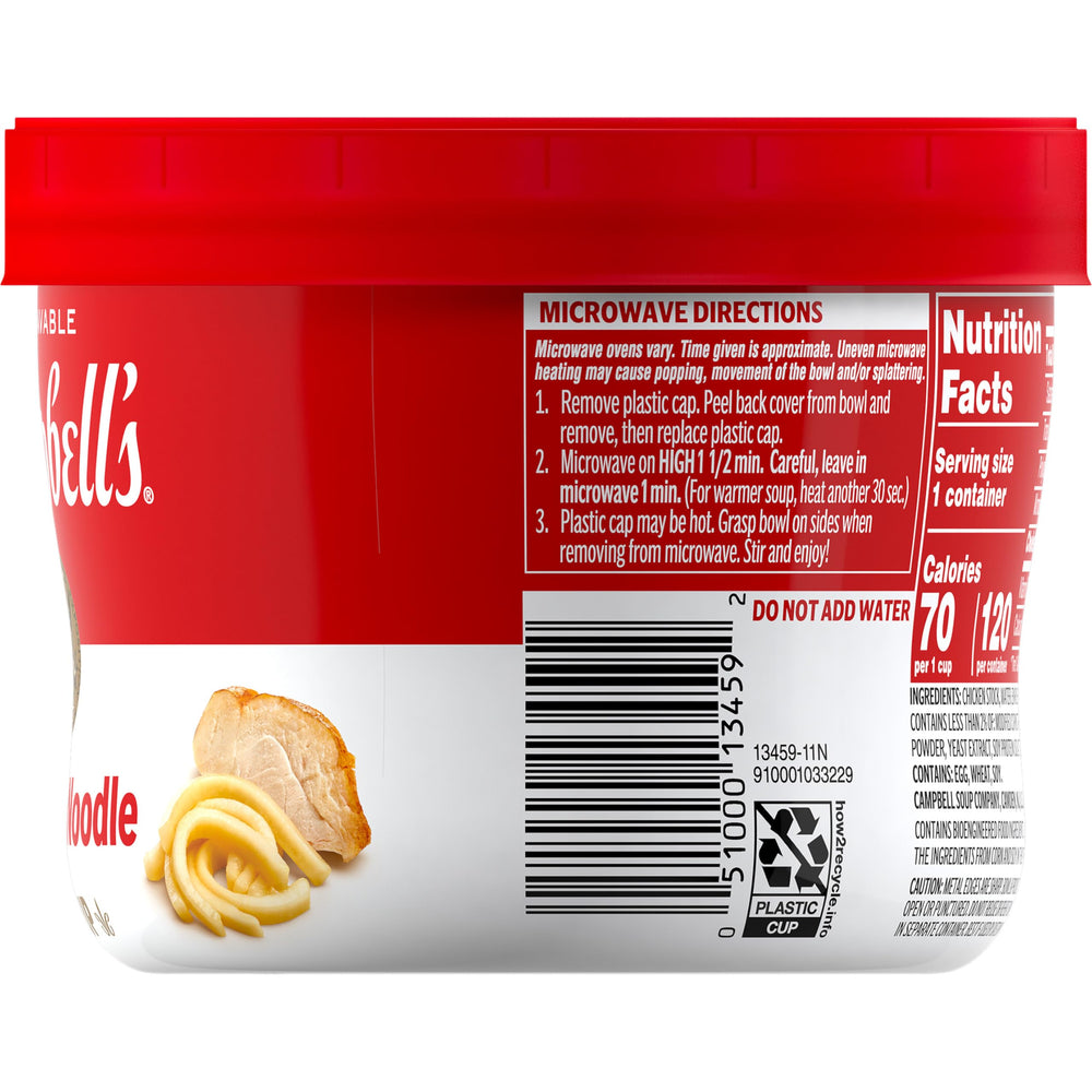 Campbell's tazón en la mano comparando tamaño y porción individual conveniente