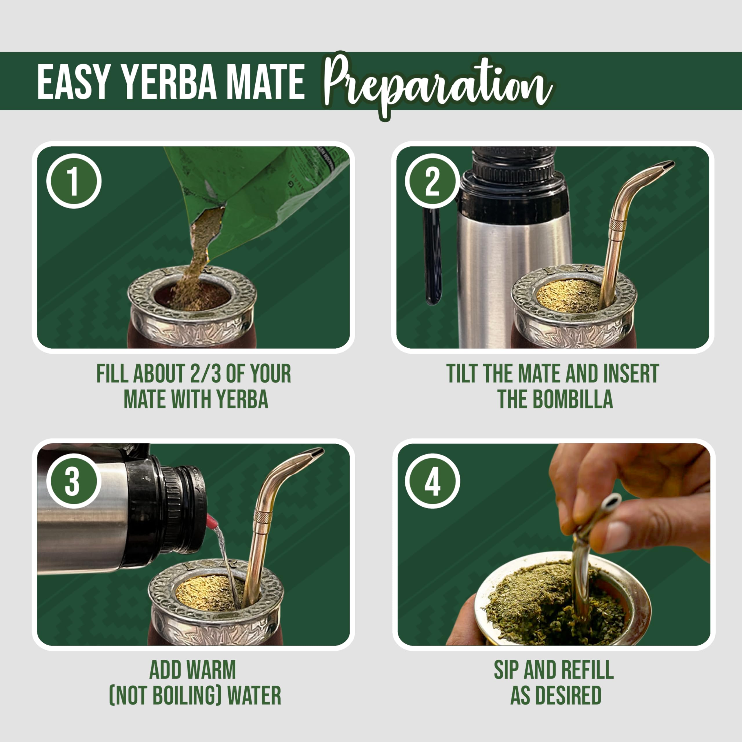 Canarias mate tradicional con bombilla listo para consumir, sabor intenso