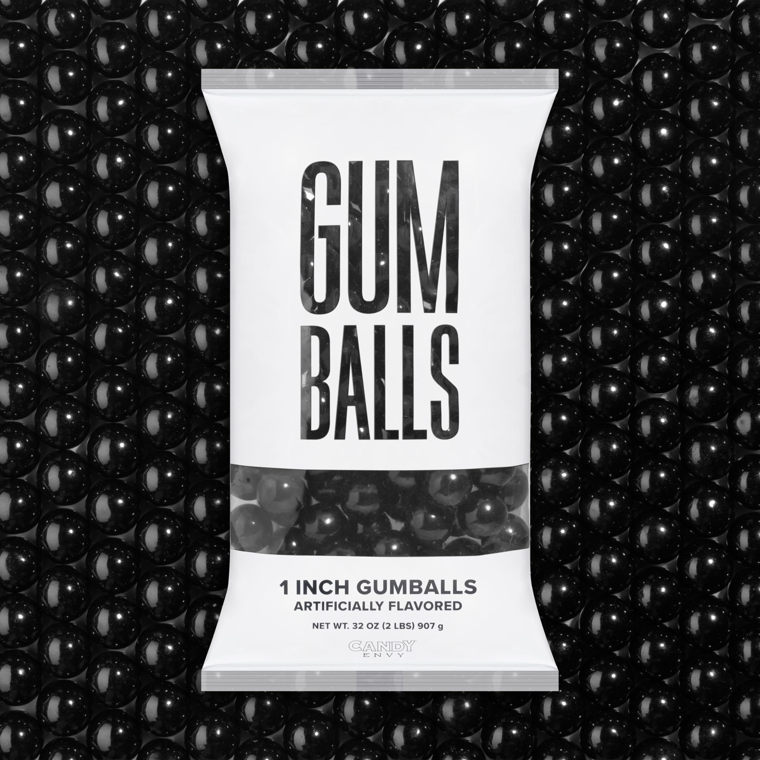 Candy Envy gumballs negras frontal muestra calidad y color uniforme