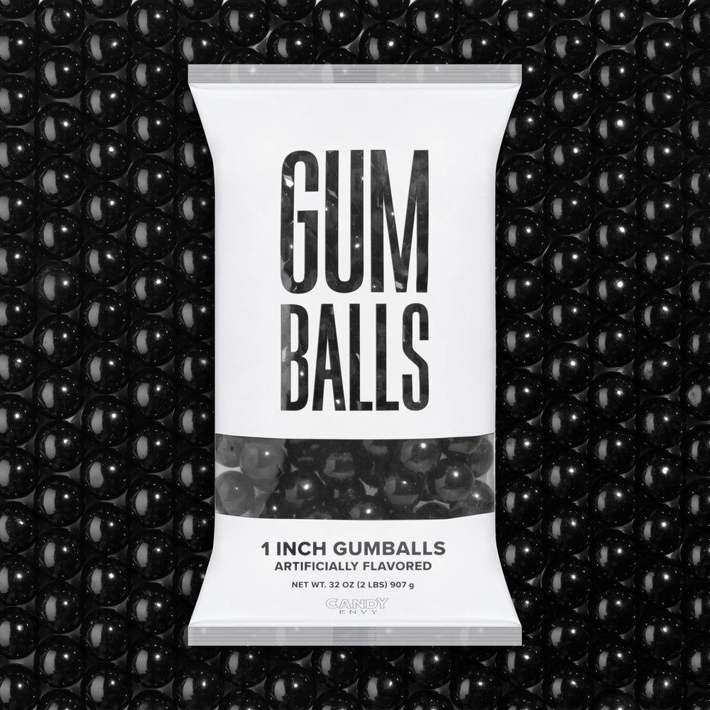 Candy Envy gumballs negras frontal muestra calidad y color uniforme