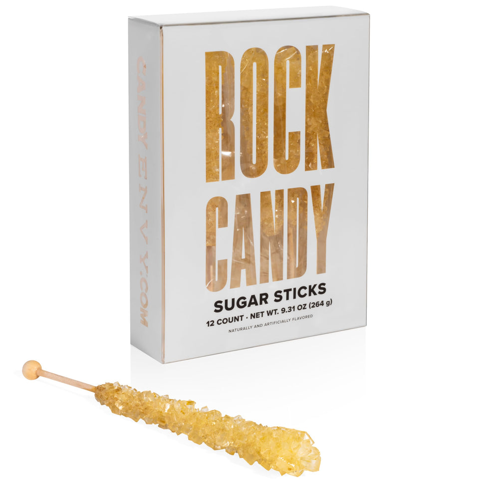 Candy Envy palito Gold Rock Candy vista frontal y empaque llamativo
