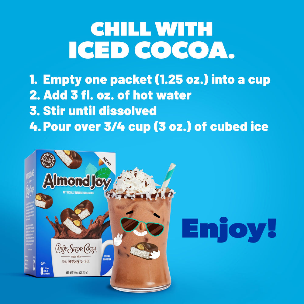 Candy Shop ALMOND JOY taza caliente servida, sabor a coco y almendra reconfortante