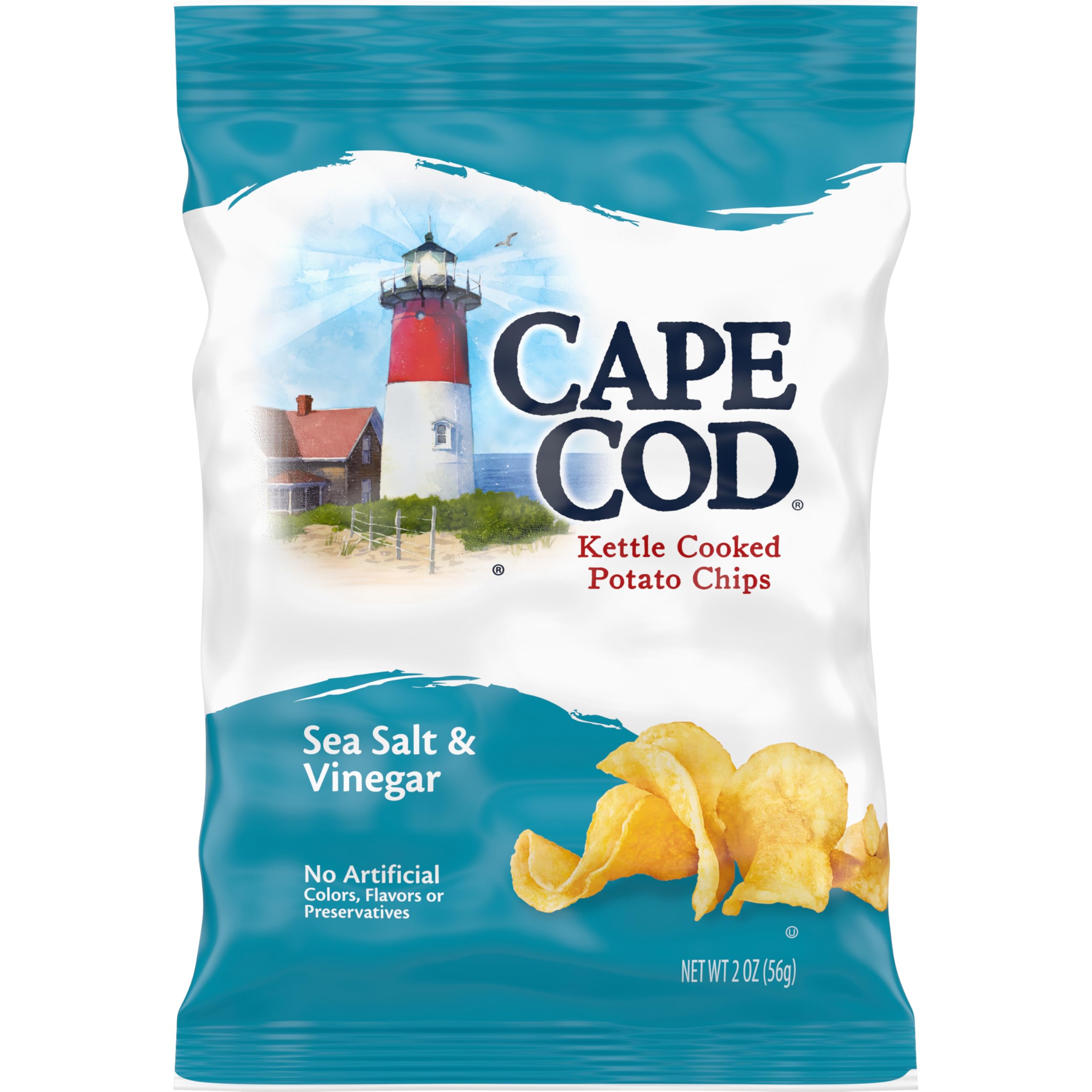 Cape Cod bolsa frontal mostrando diseño y sabor sea salt & vinegar, atractivo instantáneo