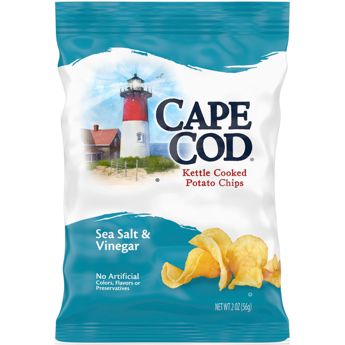 Cape Cod bolsa frontal mostrando diseño y sabor sea salt & vinegar, atractivo instantáneo