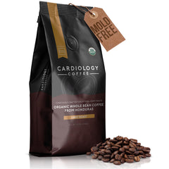 Cardiology Coffee empaque frontal mostrando 12 oz y beneficios orgánicos