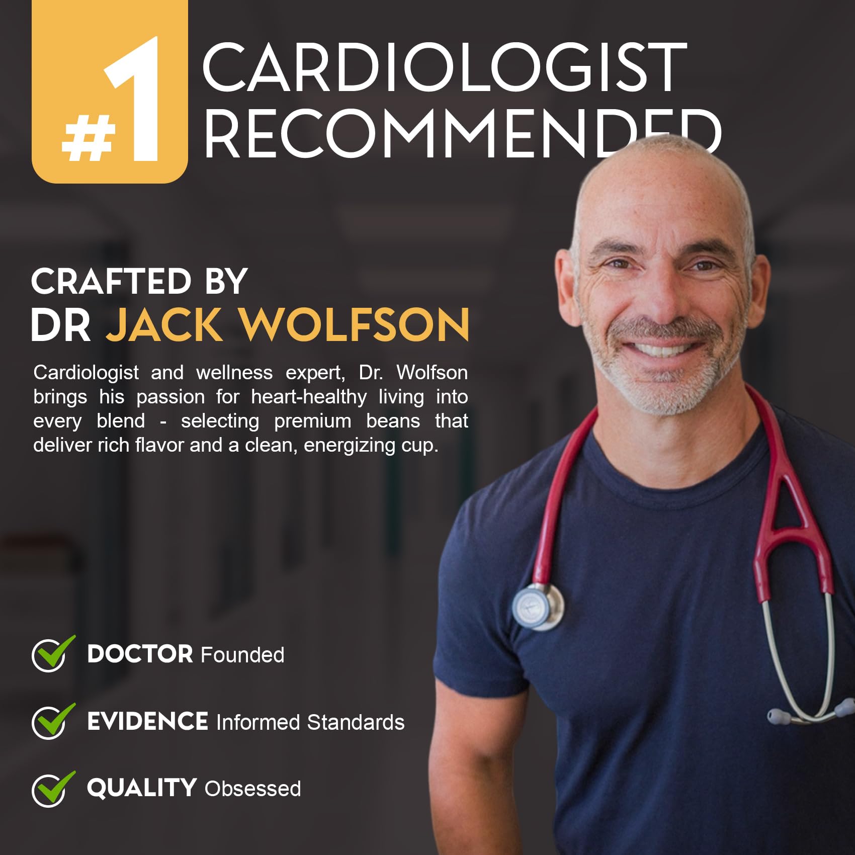 Cardiology Coffee etiqueta con sellos USDA Organic y pruebas de pureza