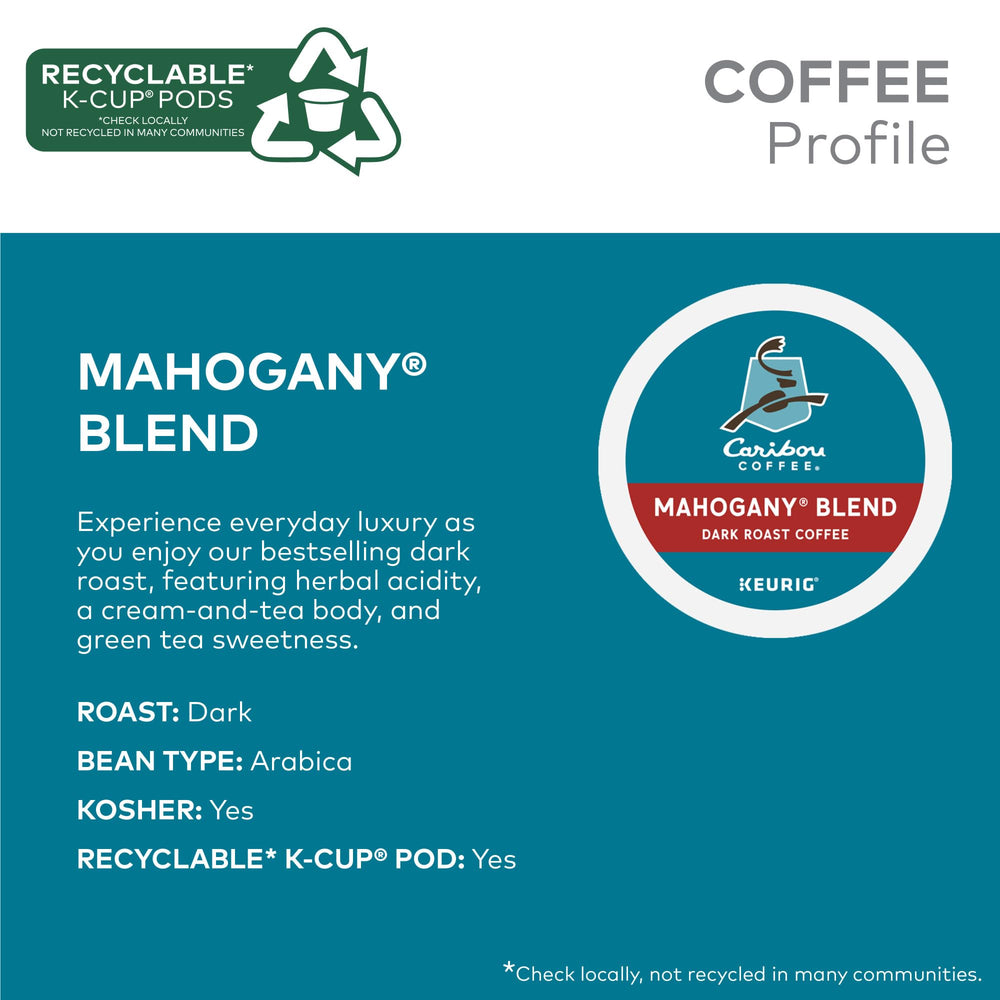 Caribou Coffee taza Mahogany Blend oscura con cuerpo y notas ricas