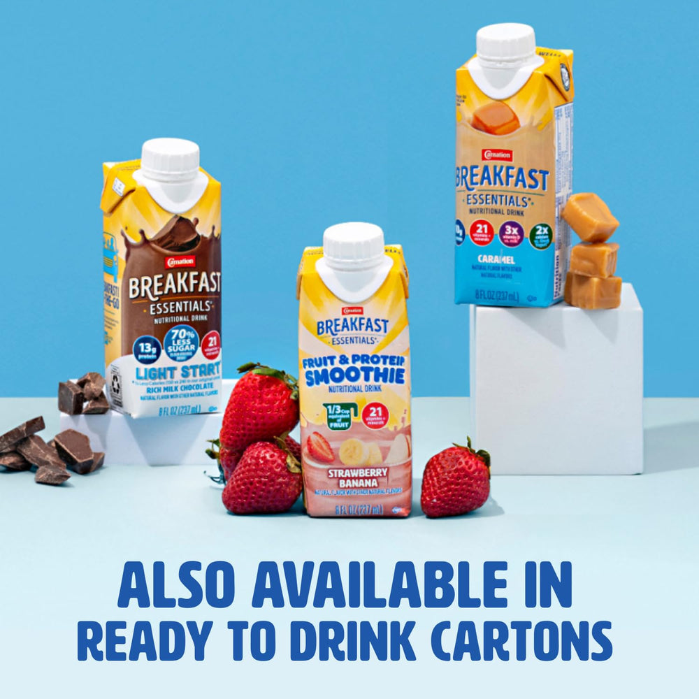Carnation Breakfast Essentials en mesa de desayuno, opción práctica para mañanas ocupadas