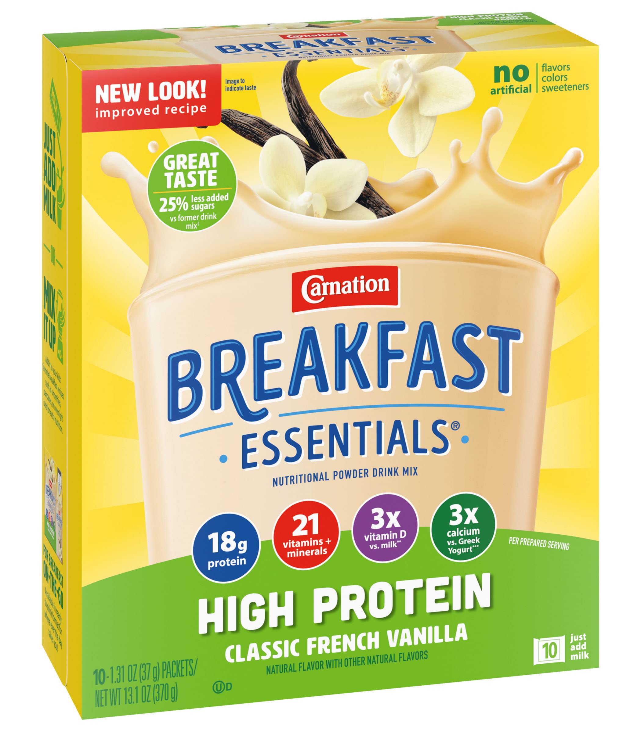 Carnation Breakfast Essentials polvo textura fina ideal para mezclas rápidas