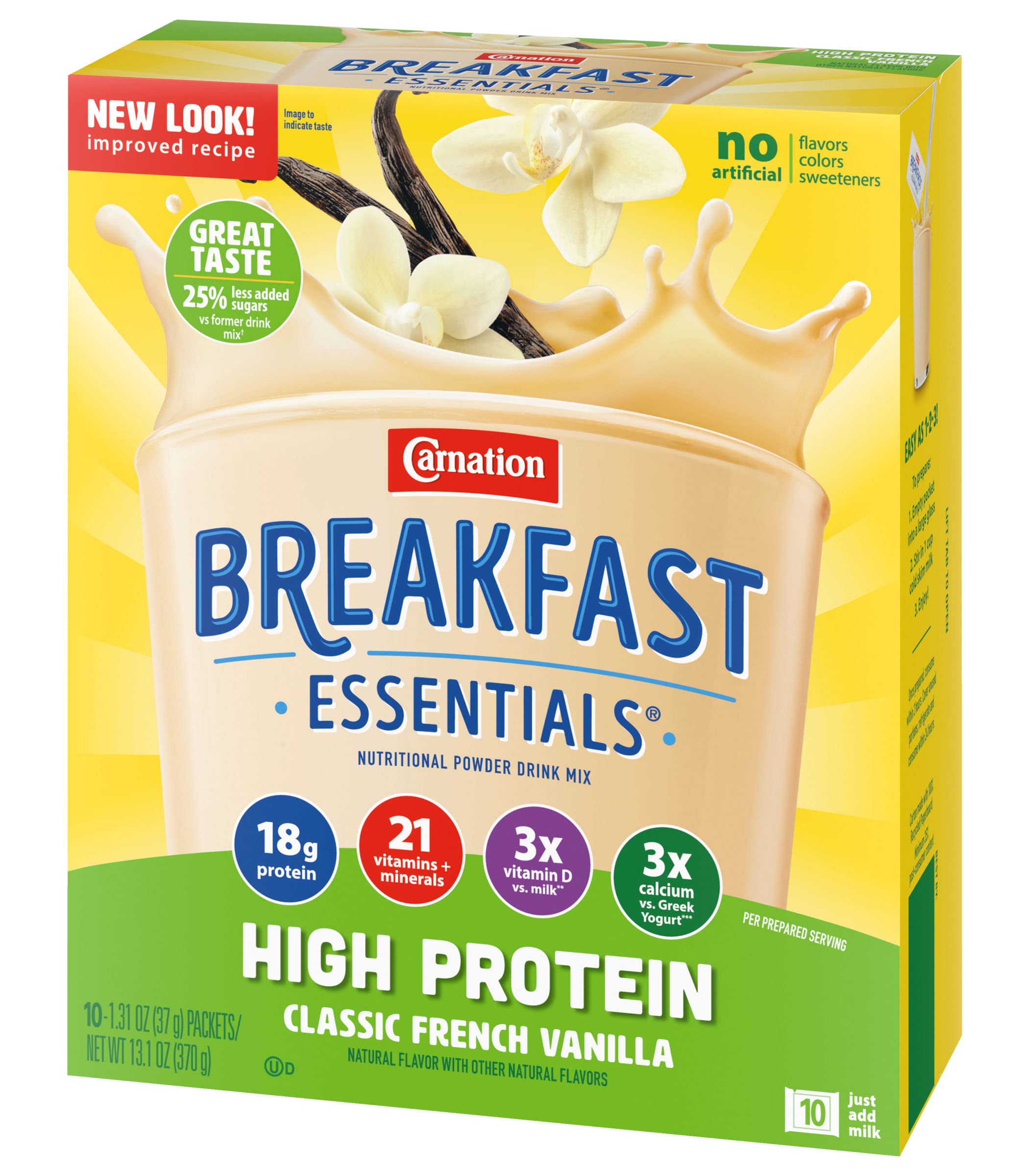 Carnation Breakfast Essentials vaso preparado sabor vainilla para desayuno rápido