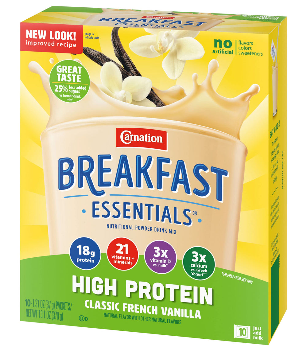 Carnation Breakfast Essentials vaso preparado sabor vainilla para desayuno rápido