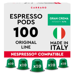 Carraro 1927 Gran Crema frontal del paquete mostrando marca y cápsulas, conserva frescura