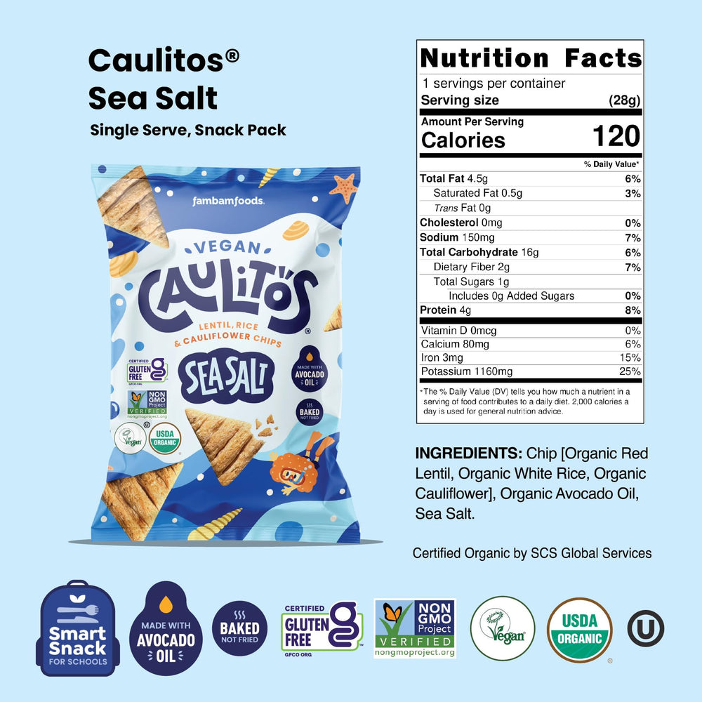 Caulitos chip en mano escala que ilustra tamaño práctico para picar