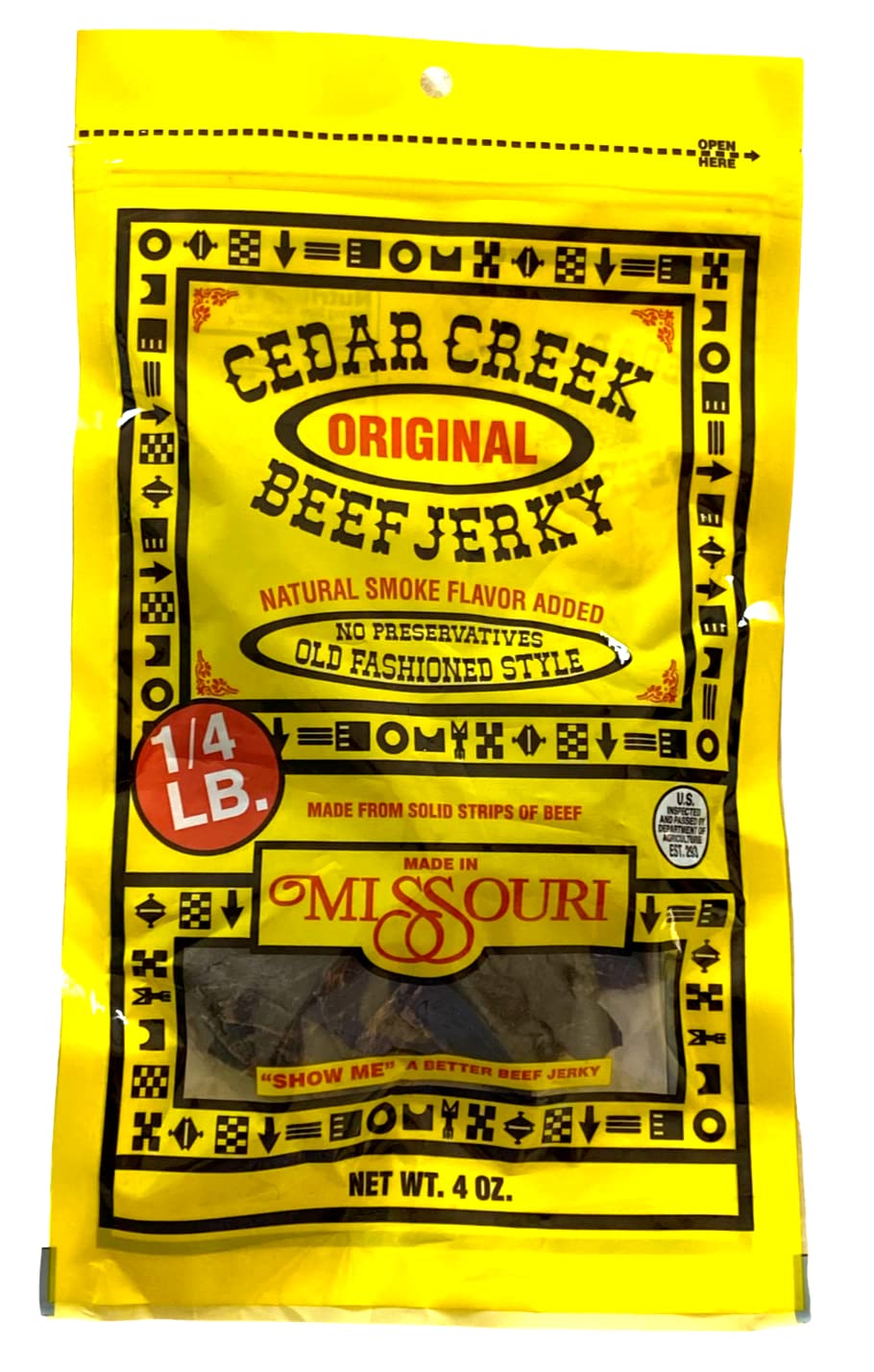 Cedar Creek frente del empaque mostrando 4 oz y beneficios saludables