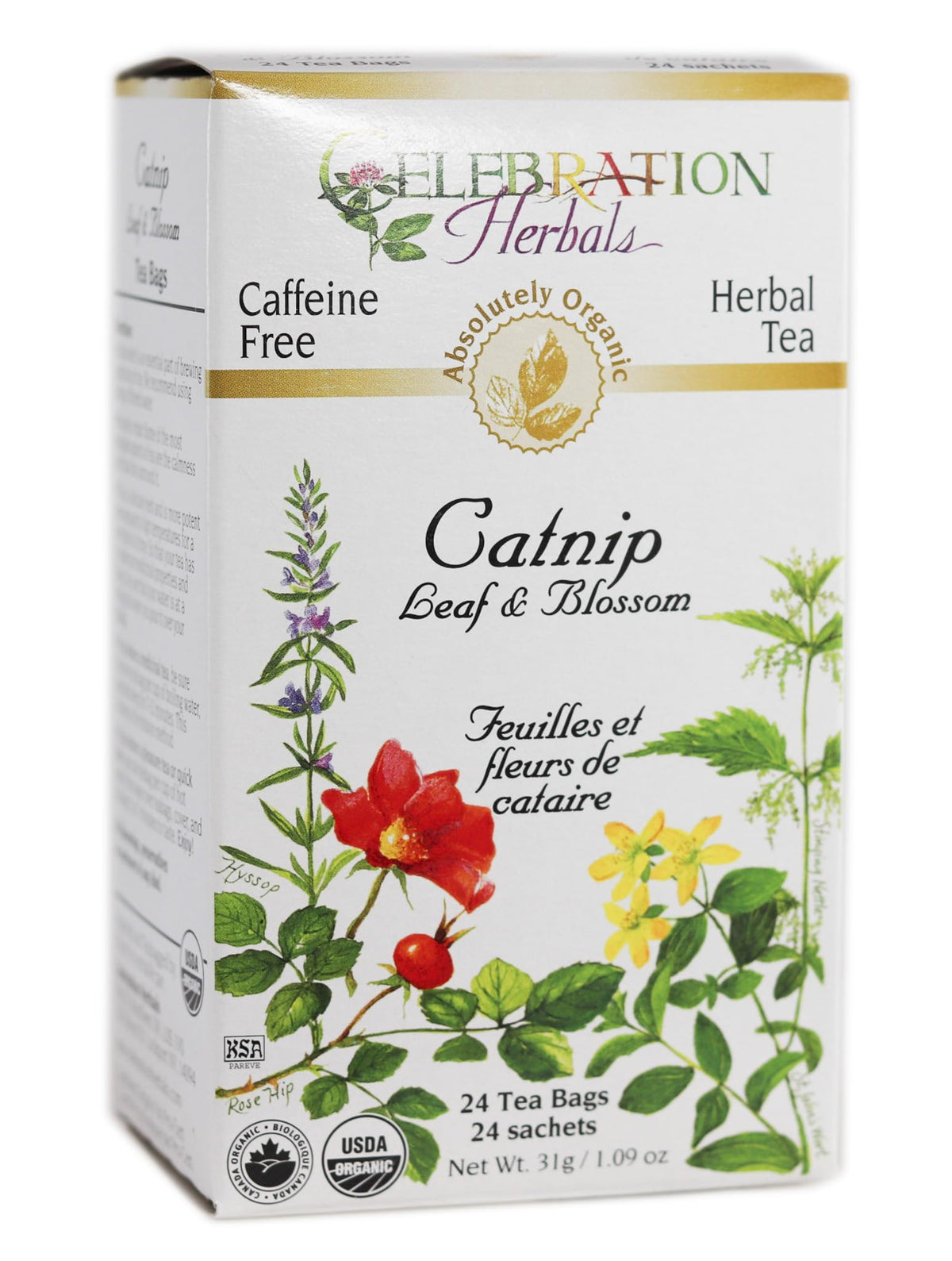 Celebration Herbals frente del empaque mostrando 24 bolsitas y etiqueta clara