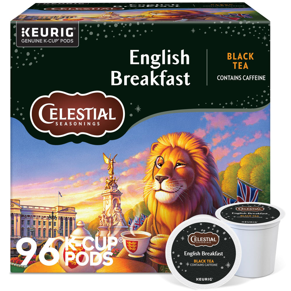 Celestial Seasonings caja frontal mostrando 96 cápsulas y conveniencia