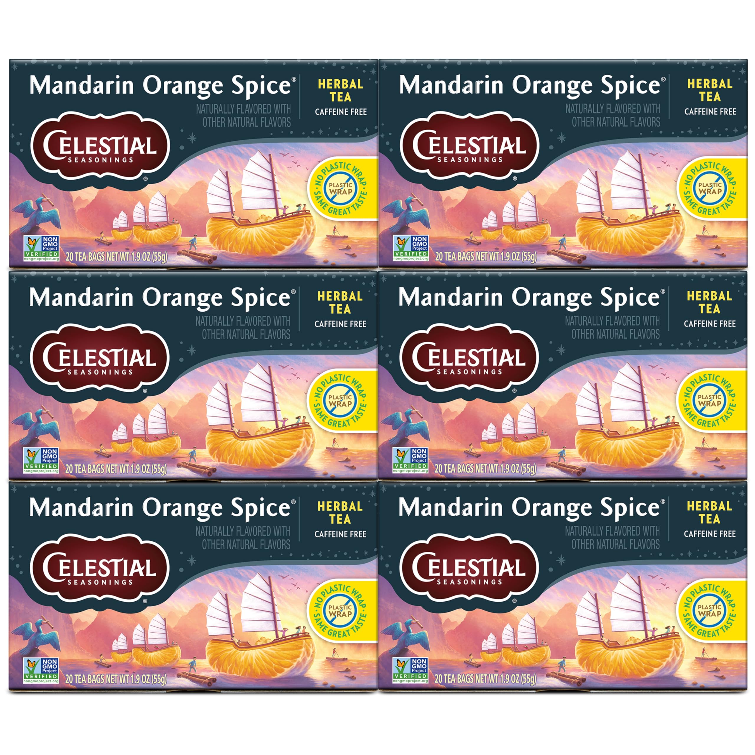 Celestial Seasonings frente del empaque mostrando paquete múltiple y beneficios