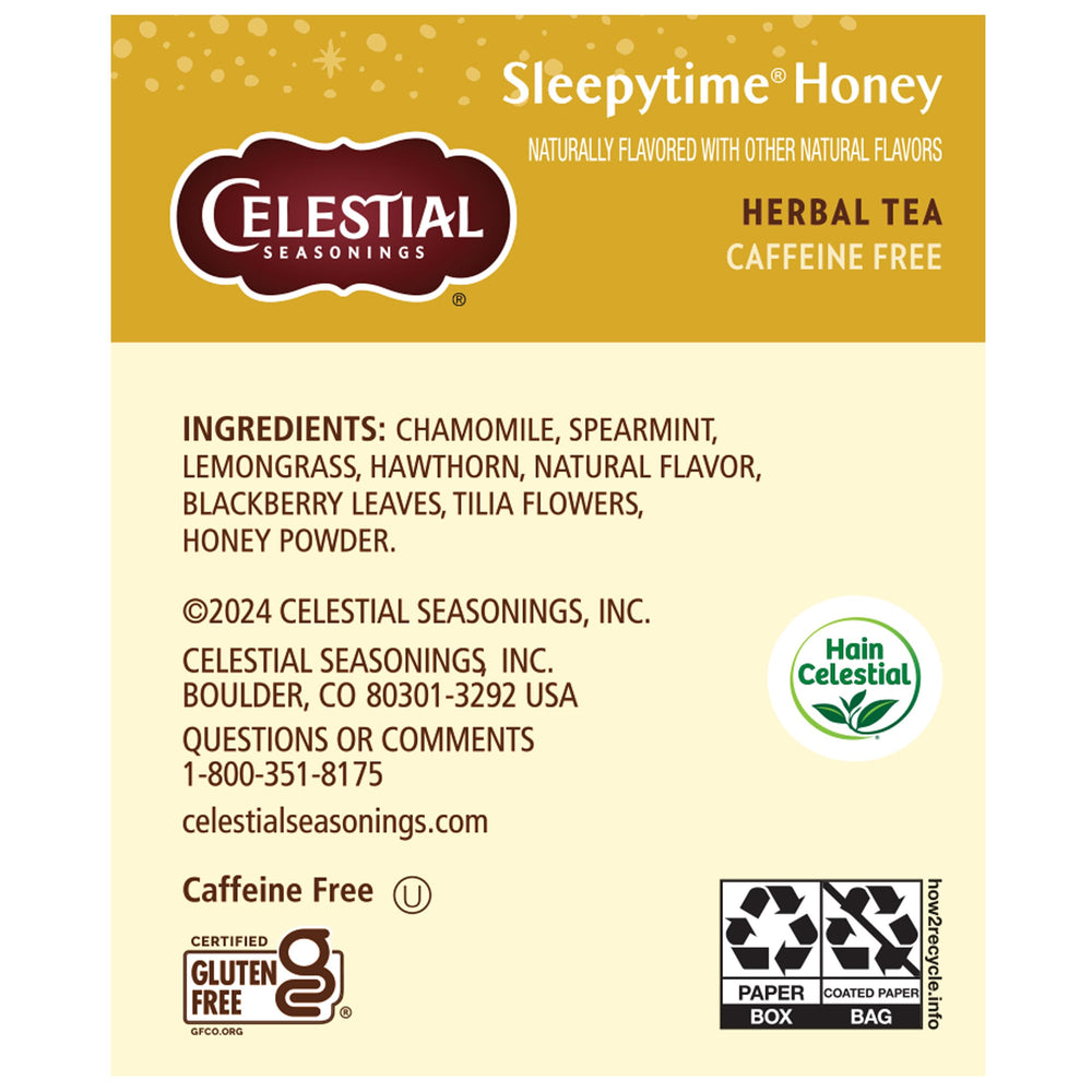 Celestial Seasonings detalle del sello de cartón reciclado y mensajes sostenibles