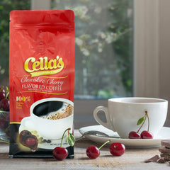 Cella's detalle de la textura del café molido, muestra calidad y aroma intenso