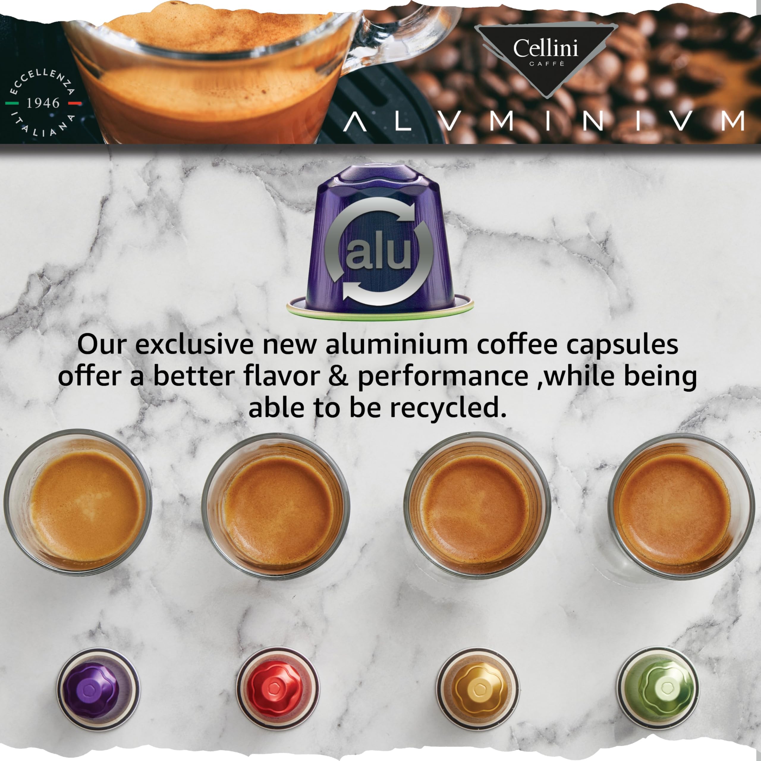 Cellini taza espresso recién hecho demuestra crema y cuerpo intenso