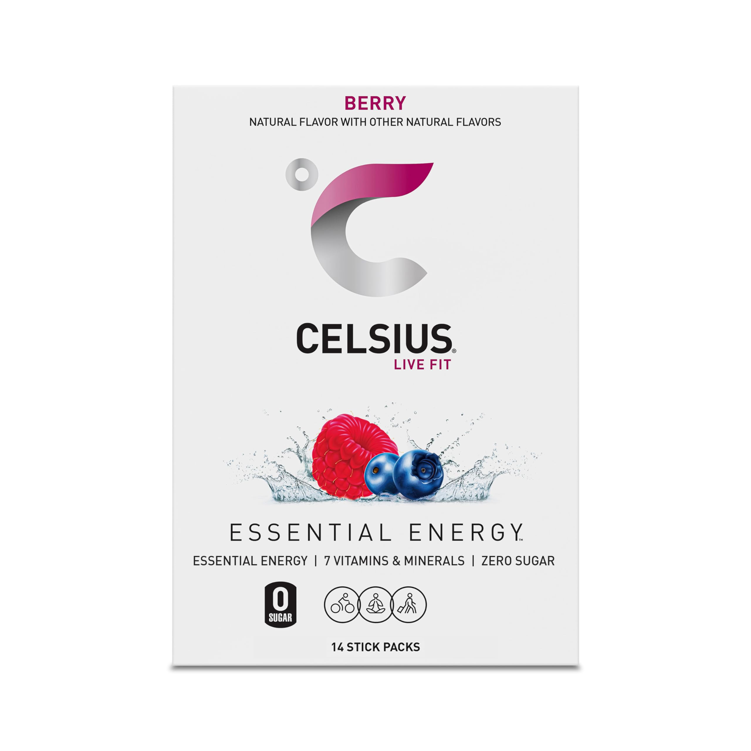 CELSIUS caja abierta con 14 sobres listos para viaje
