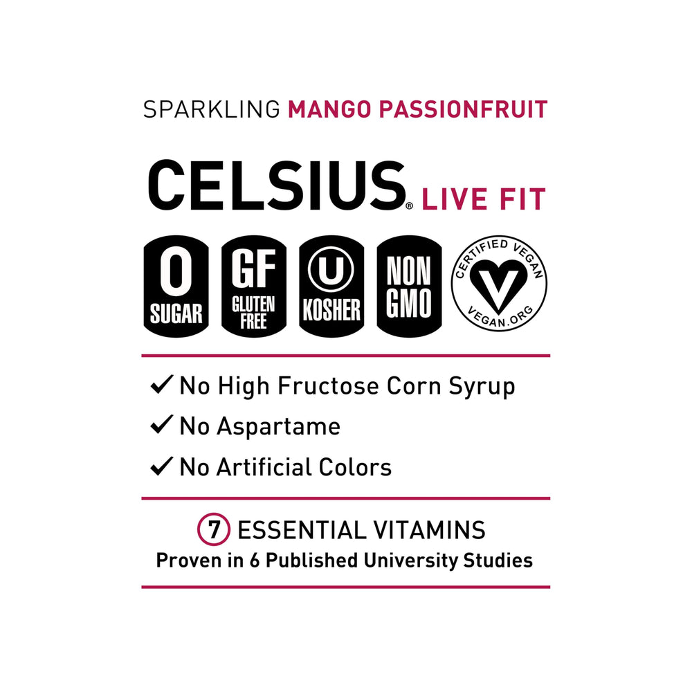 CELSIUS etiqueta con MetaPlus ingredientes y vitaminas para energía