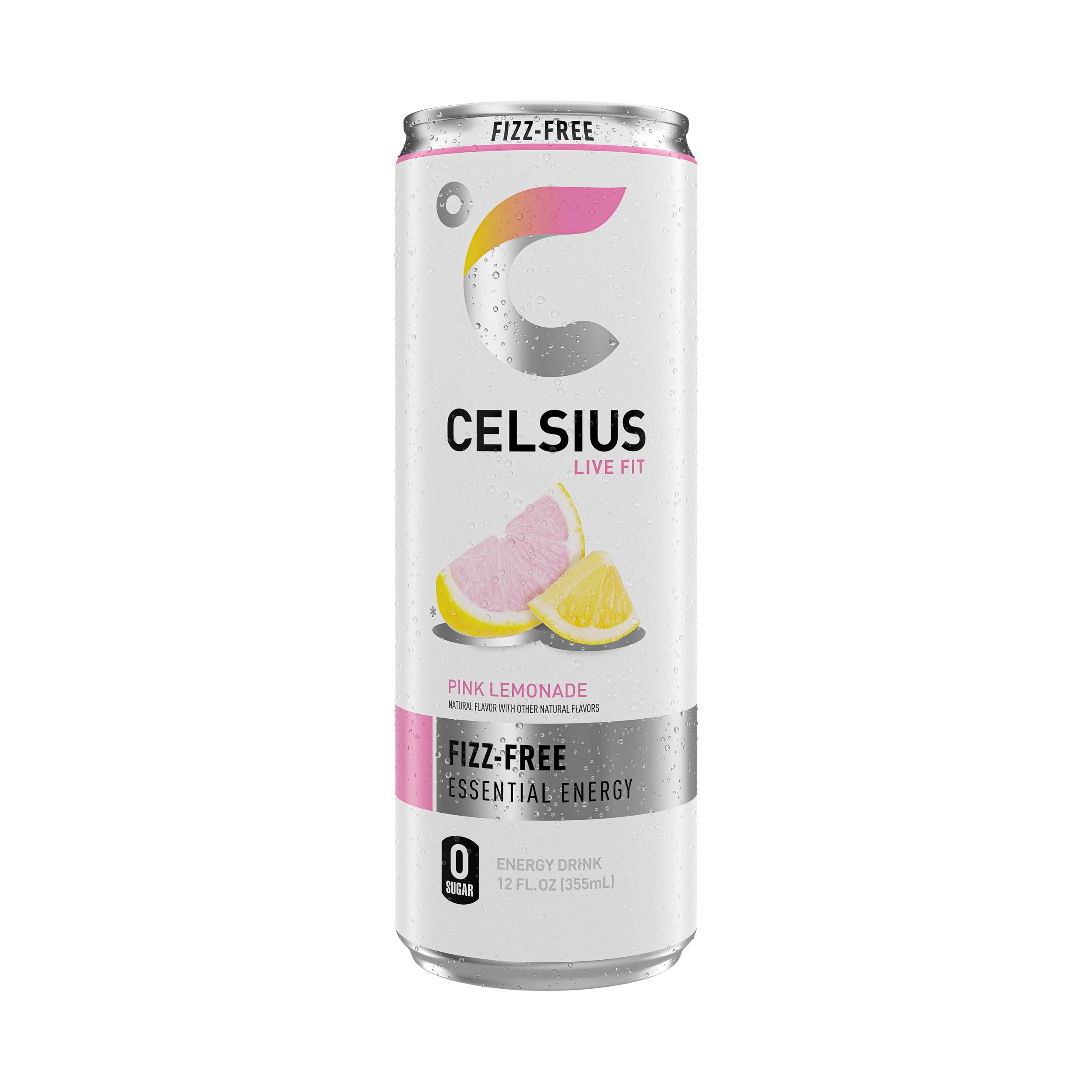 Caja abierta con seis latas CELSIUS Pink Lemonade lista para usar
