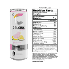 CELSIUS bebida sin gas servida en vaso, apariencia refrescante