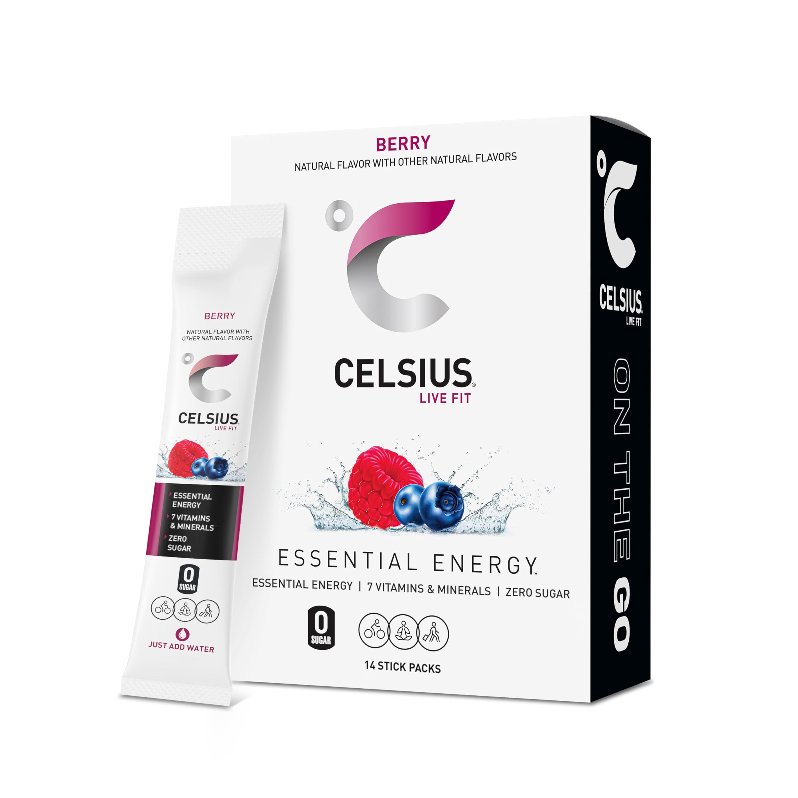 CELSIUS sobre frontal berry mostrando diseño y conveniencia