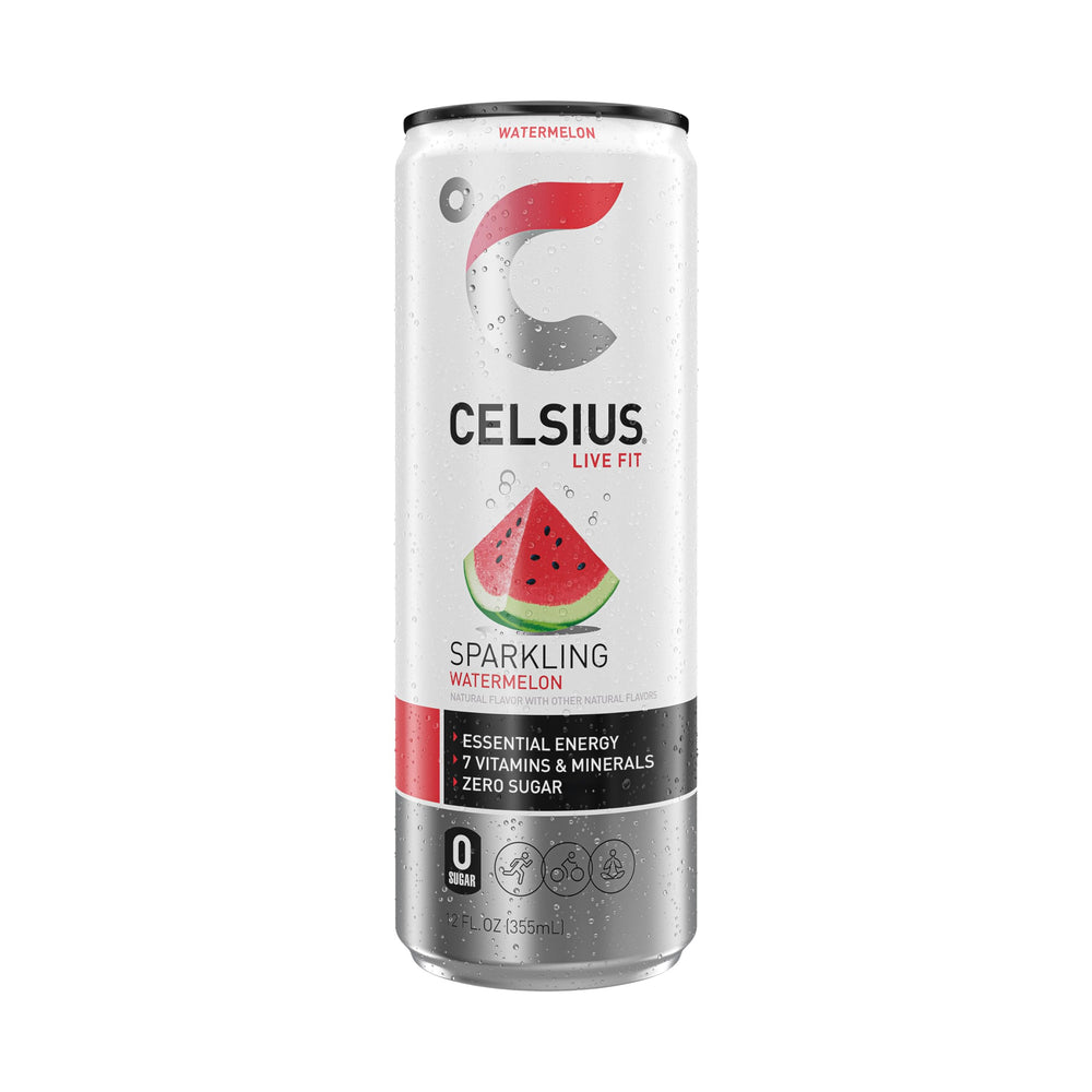 CELSIUS pack de 12 latas mostrando almacenamiento y suministro