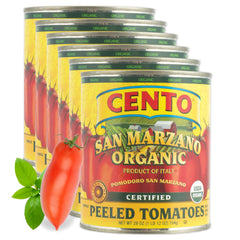 Cento lata frontal con tomates San Marzano mostrando autenticidad italiana y sabor