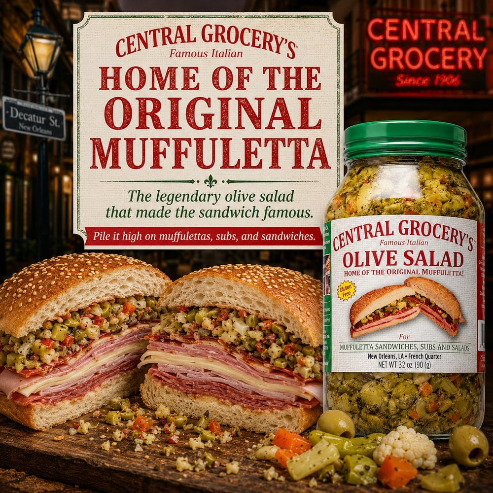 Central Grocery ensalada servida en muffuletta aportando sabor auténtico