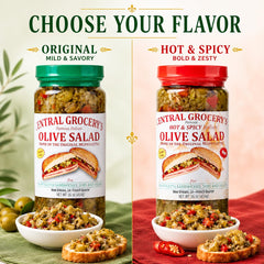 Central Grocery dos frascos juntos ofreciendo original y hot para comparar