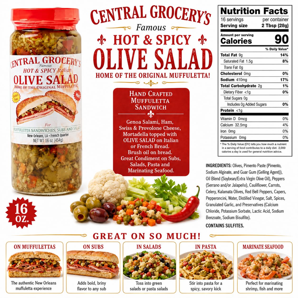 Central Grocery etiqueta legible con ingredientes y marca visible como confianza
