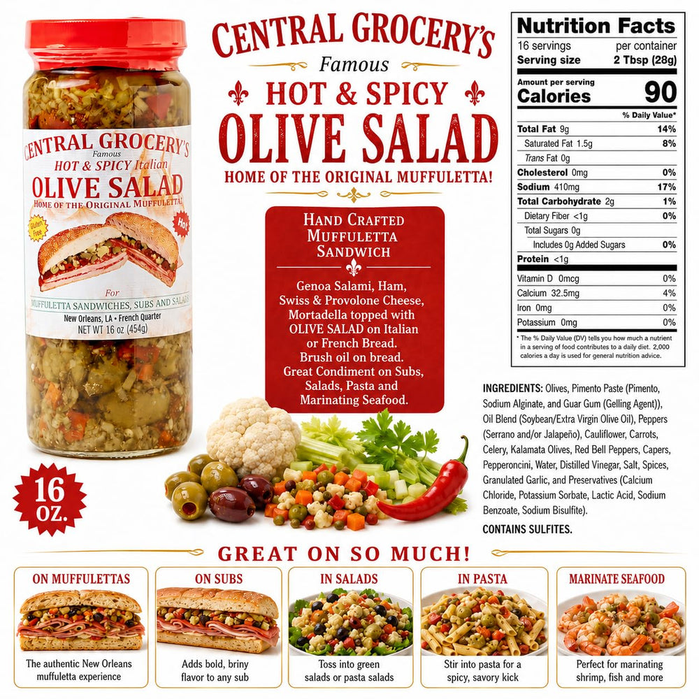Central Grocery etiqueta legible con ingredientes y marca visible como confianza