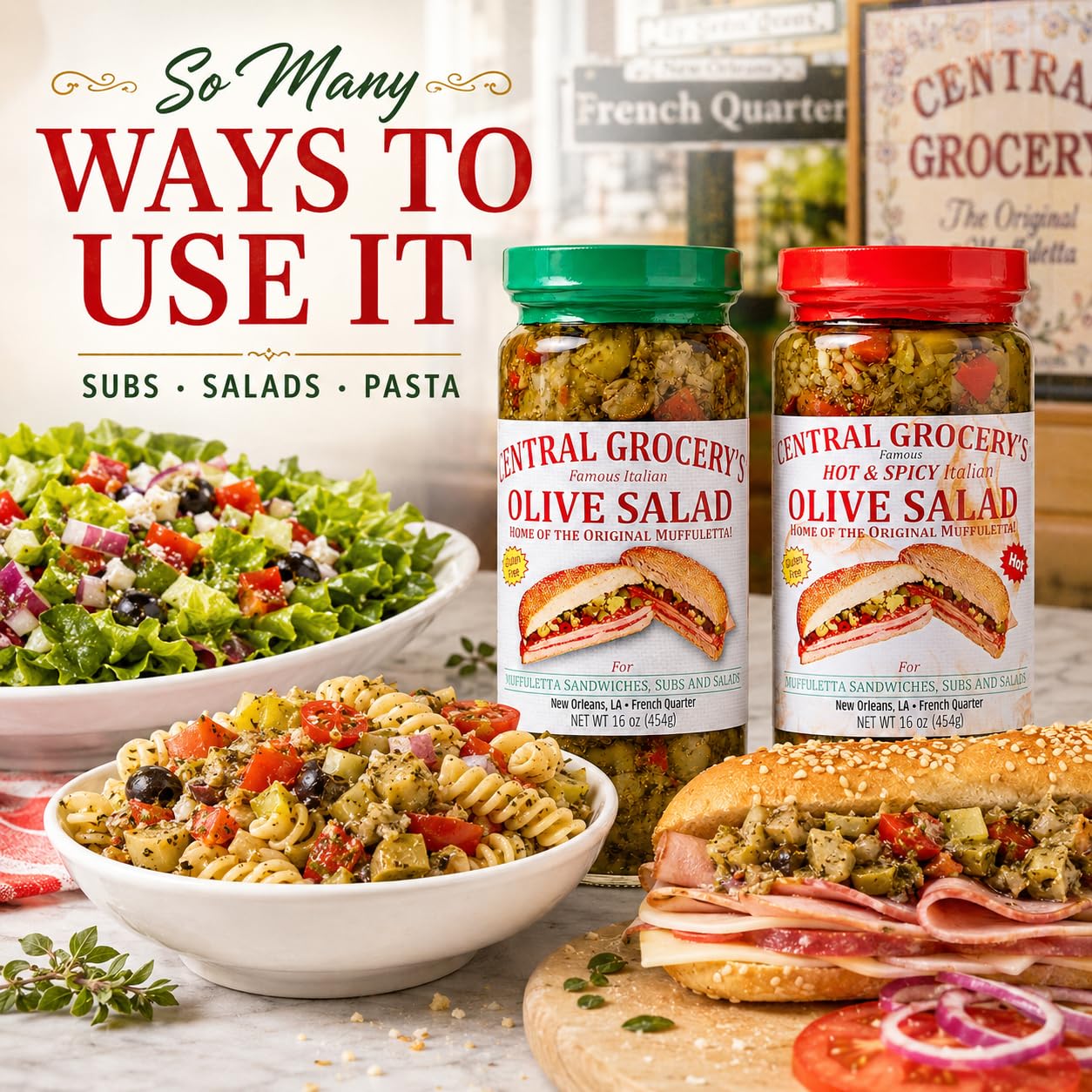 Central Grocery olive salad como topping sobre pizza que añade sabor