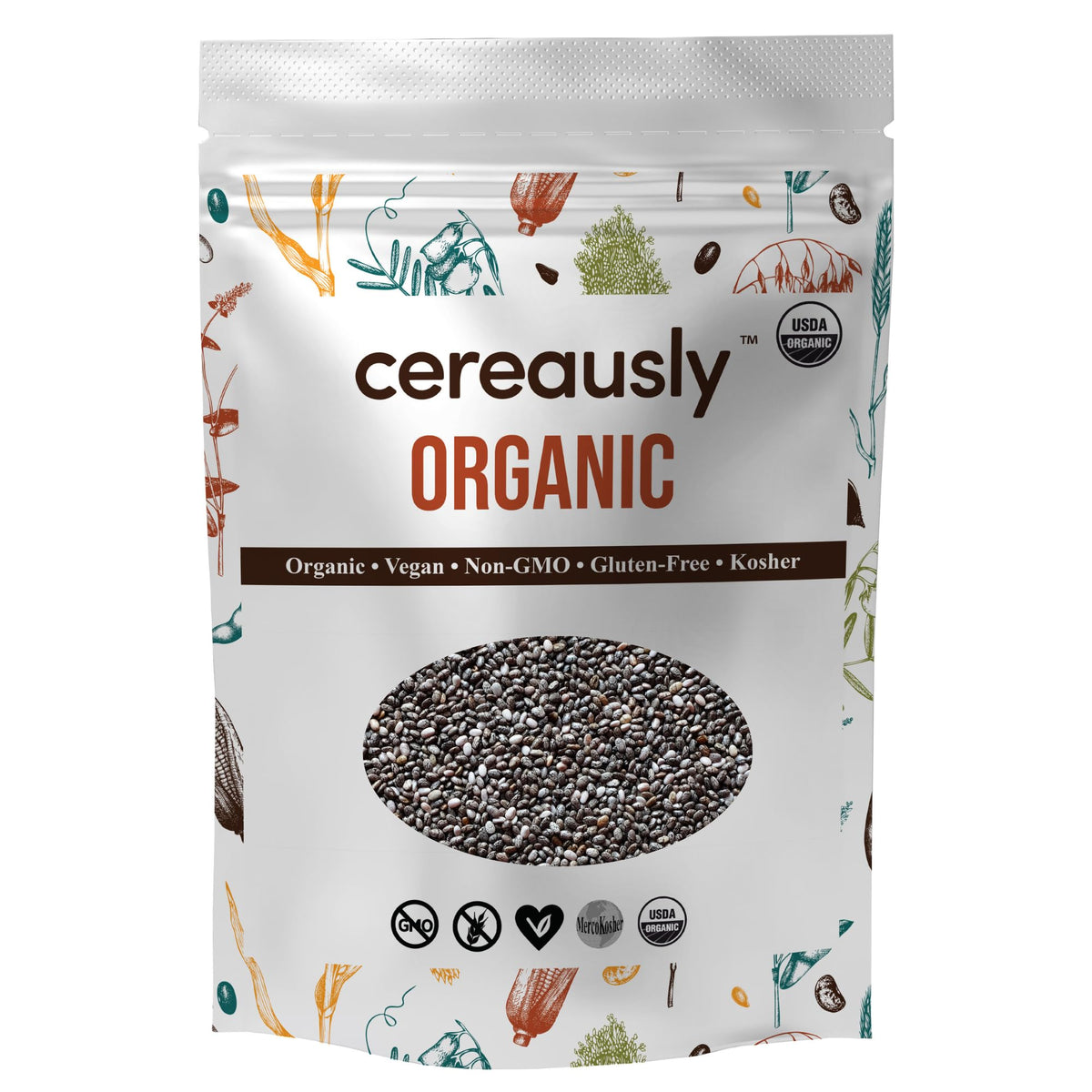Cereausly bolsa al frente mostrando 4 lb y sello resellable para mayor frescura