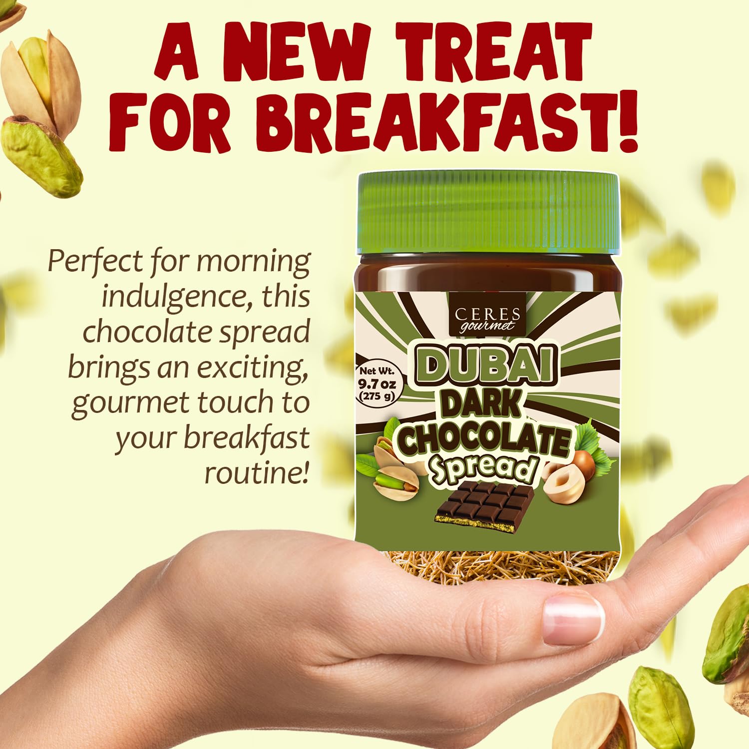 Ceres Gourmet pistachos tostados al lado del tarro, realzan sabor