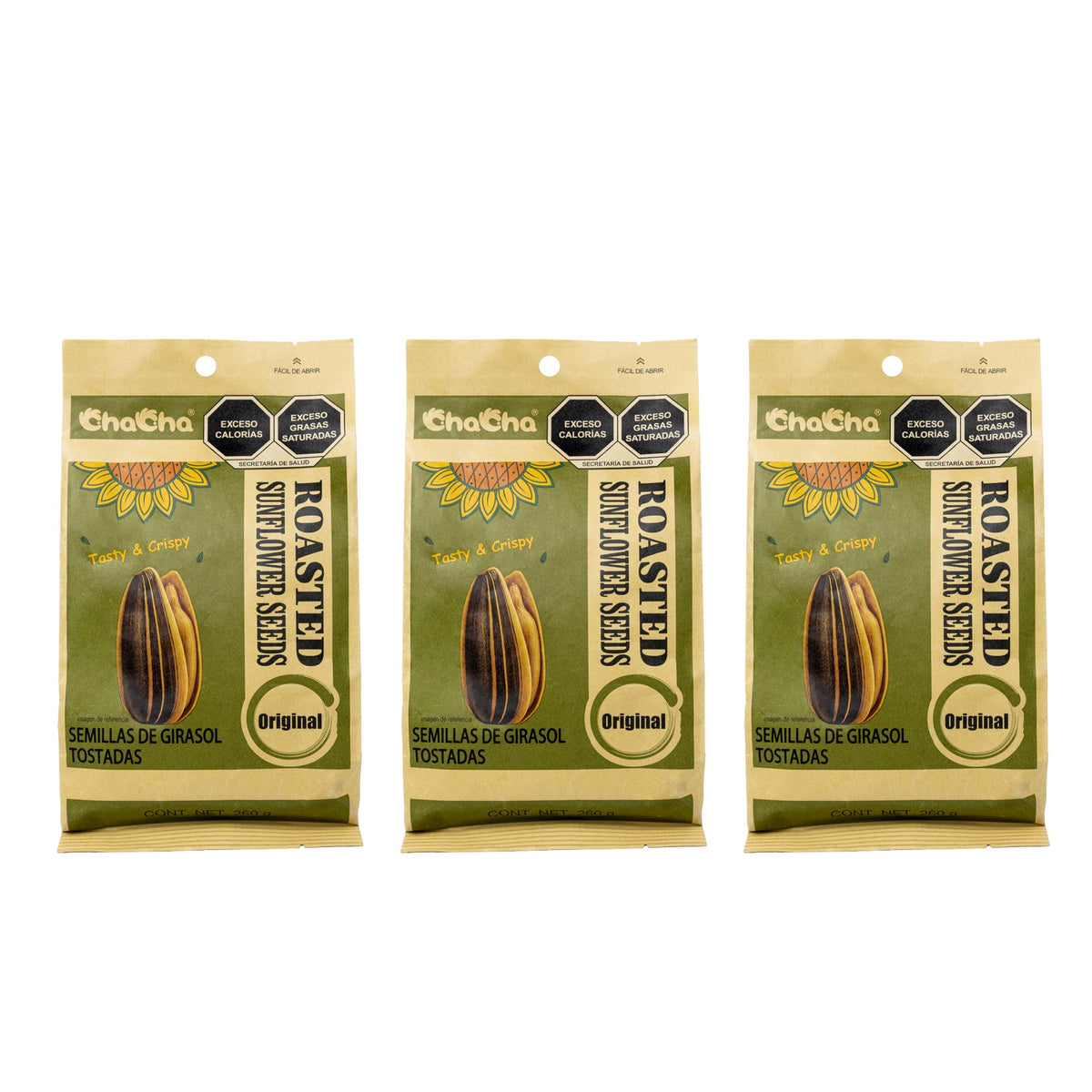 ChaCha pack frontal mostrando las tres bolsas y la marca, ideal para compra por volumen