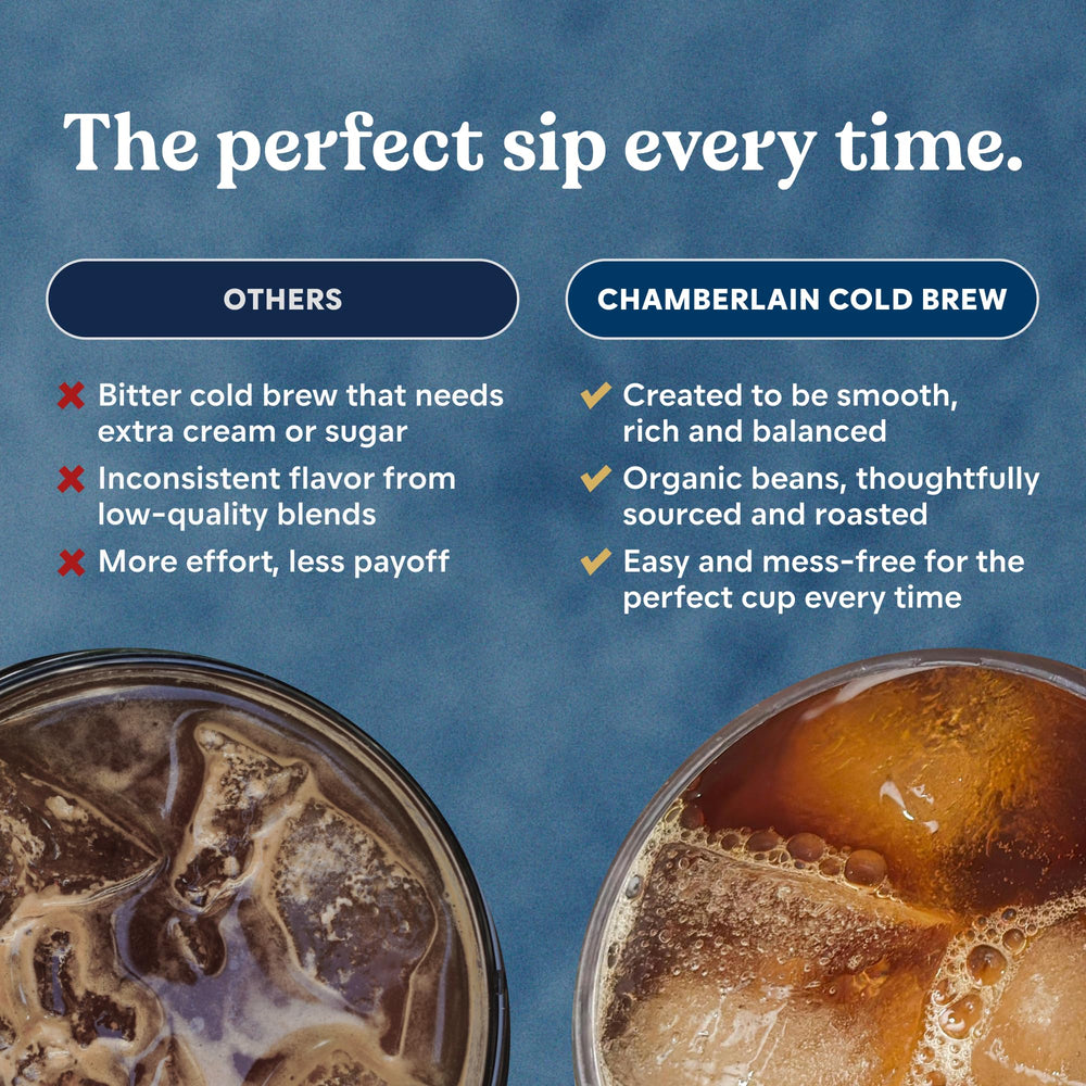 Chamberlain Coffee taza servida con hielo, resultado frío y refrescante