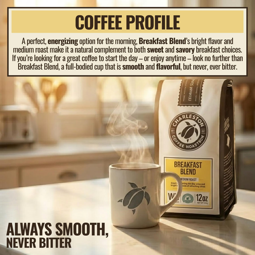 Charleston Coffee Roasters taza servida resaltando sabor equilibrado