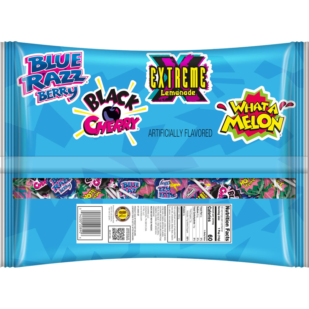 Charms imagen de paleta partida mostrando núcleo de chicle y doble textura deliciosa