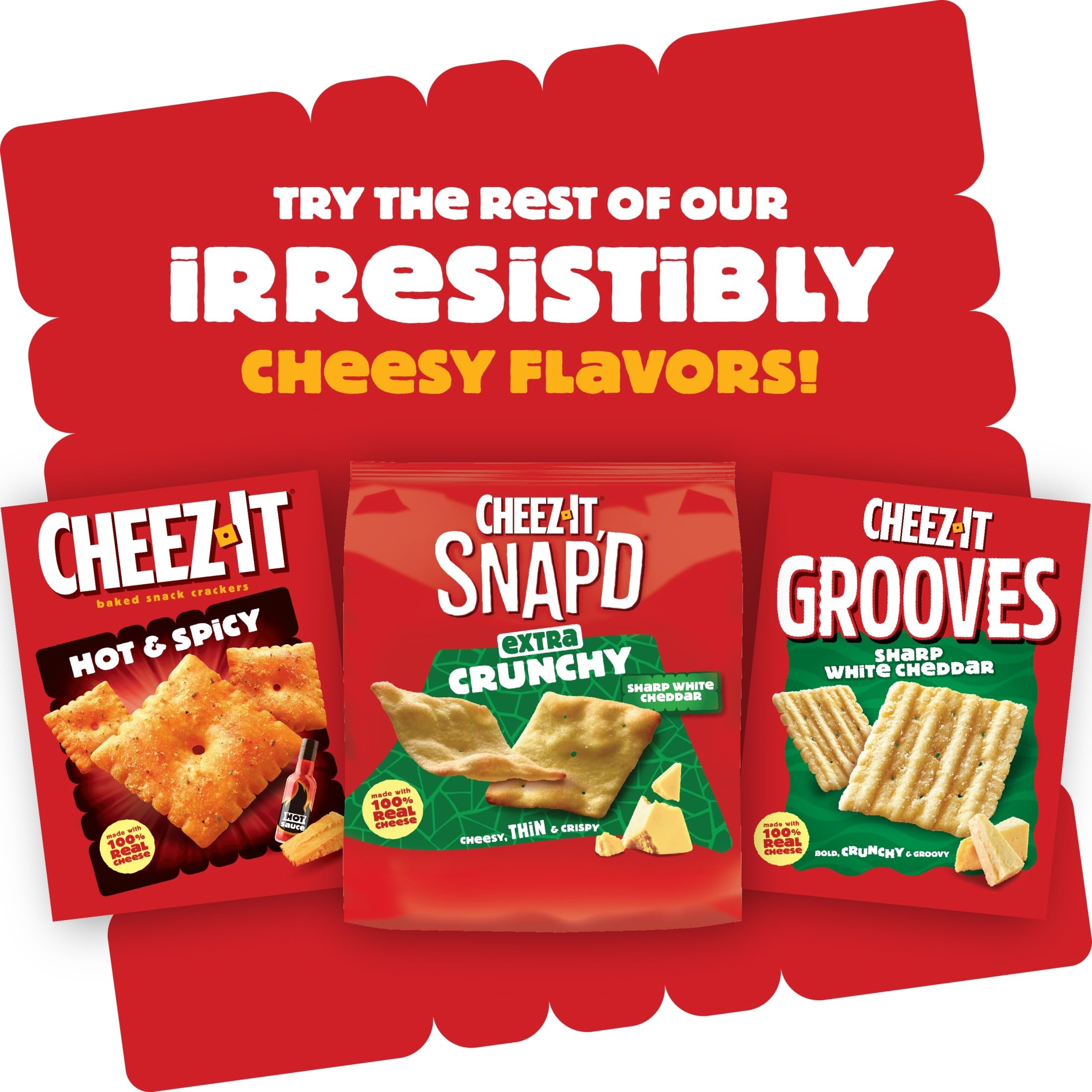 Cheez-It comparación de tamaño con manos mostrando la escala de la bolsa